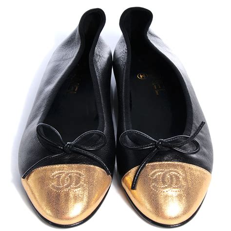 chanel flats black and gold